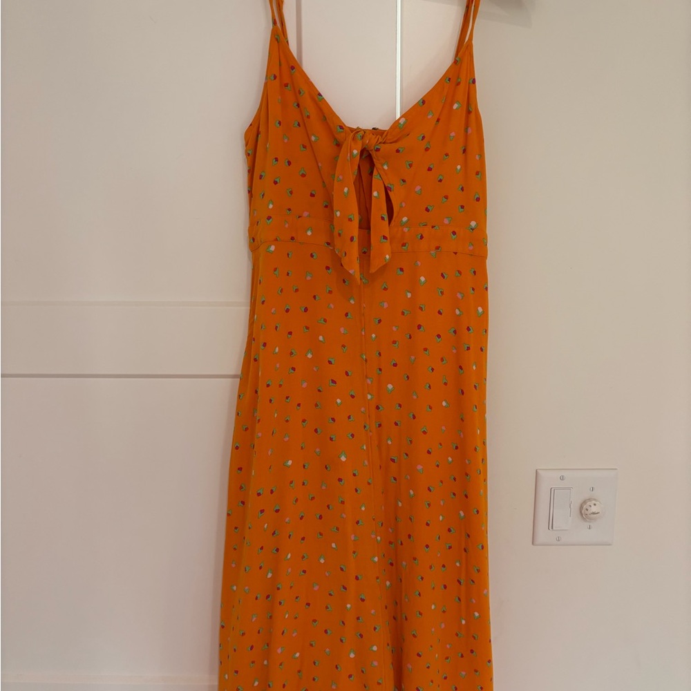 BP Orange Floral Midi Dress with Front Tie